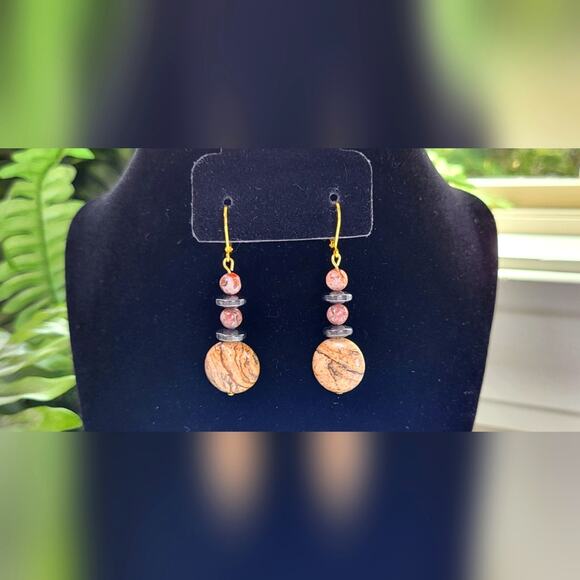 ARTISAN Jasper Beaded Statement Dangle Earrings / Pierced - Picture 3 of 4